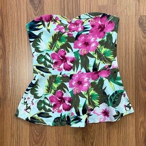 Express Floral Hawaiian Print Strapless Top